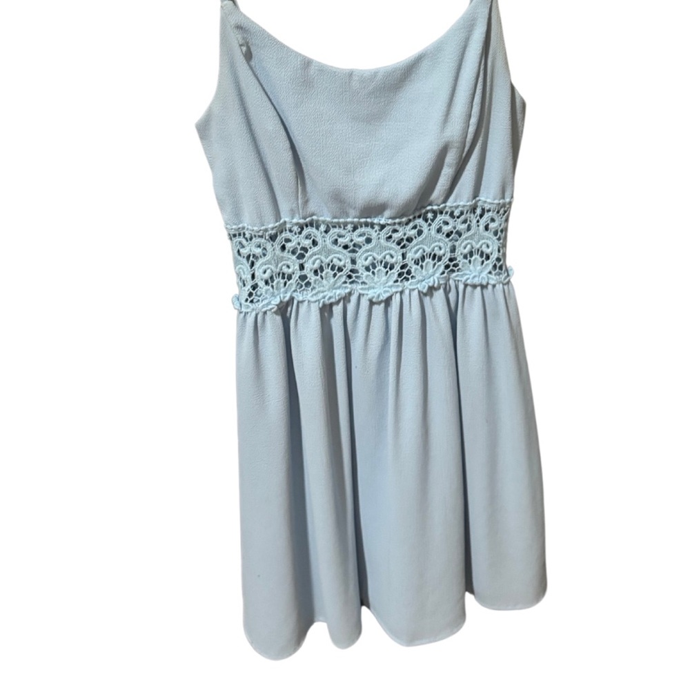 Short baby blue dress - lace mesh midrift size small